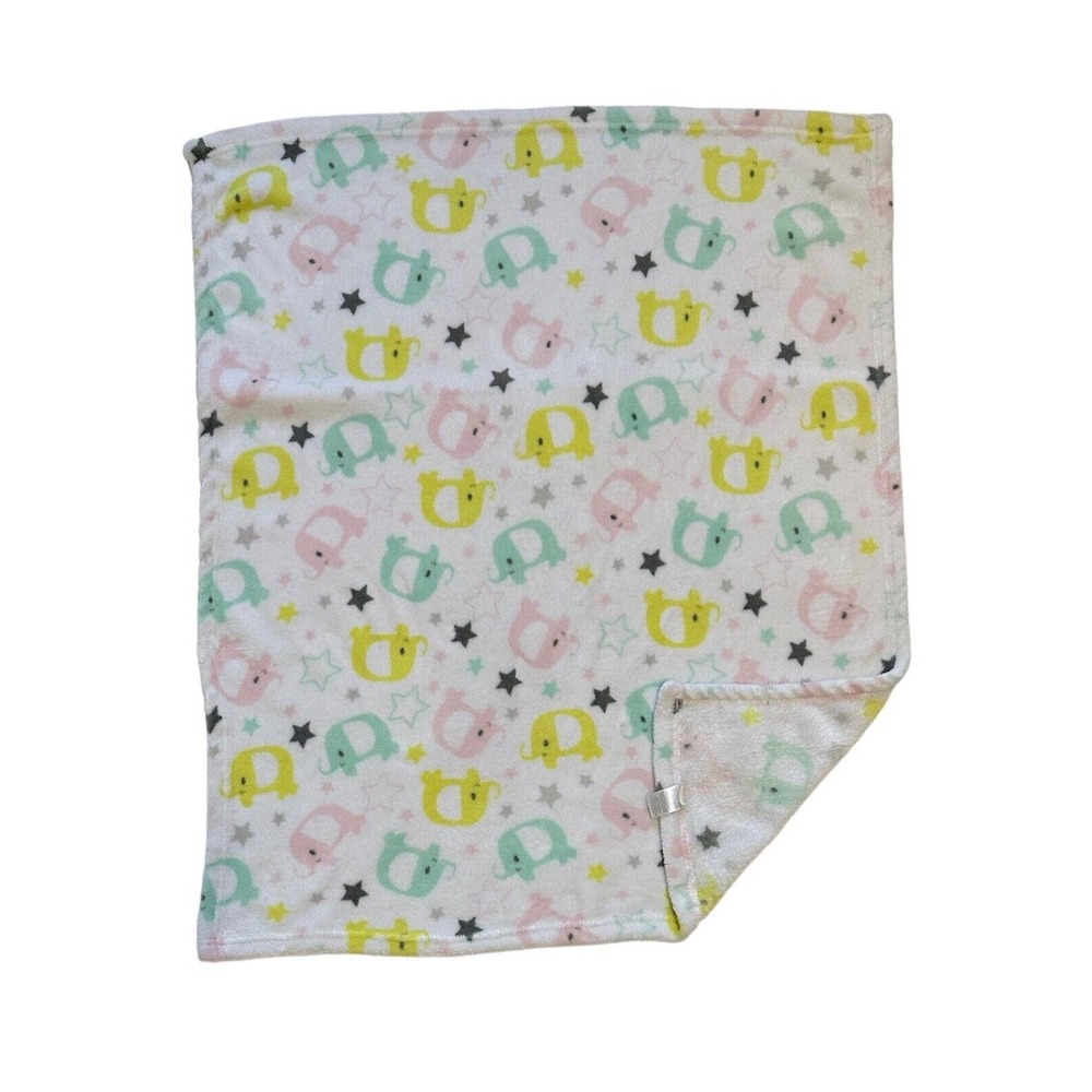 Cutie Pie White Green Yellow Pink Elephant Stars Baby Security Blanket Lovey